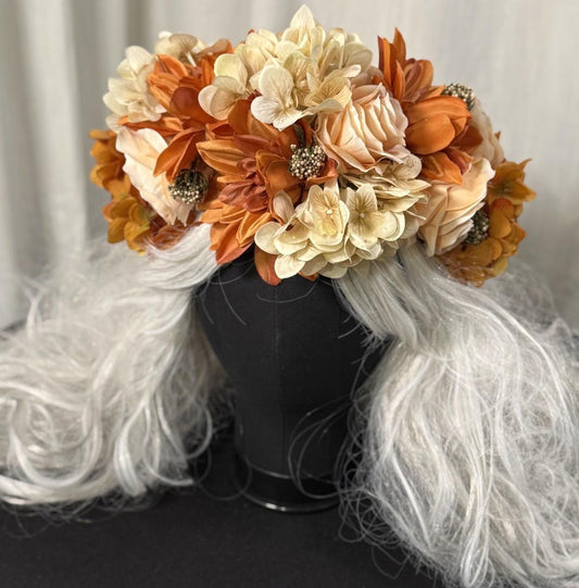 Amber Harvest Floral Garland | Flower Tiara, Flower Crown, Elven Princess Headpiece, Fairy-core, Ren Faire, Special Occasion Photoshoot