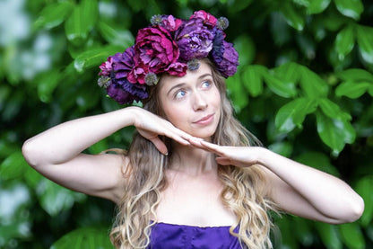 Pretty Plum Floral Garland | Flower Tiara, Flower Crown, Elven Princess Headpiece, Fairy-core, Ren Faire, Special Occasion Photoshoot
