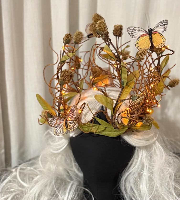 Thistlelight Crown Fascinator, Light Up Woodland Crown, Fairy Crown, Elven Headpiece, Fae Crown, Forest Headpiece, Ren Faire Crown