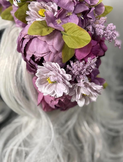 La Flor del Recuerdo Fascinator, Sugar Skull Crown, Día de los Muertos Headpiece, Floral Skull Crown, Lavender Crown, Festival Headpiece