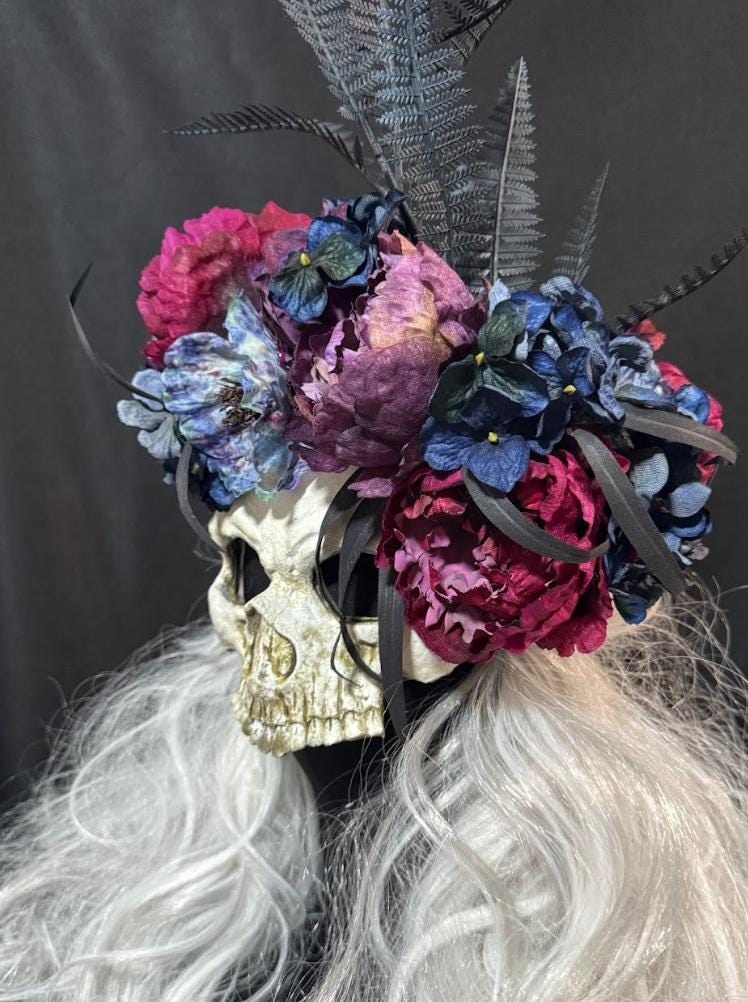 Midnight Bloom Mask – Skull Floral Gothic Mask – Dark Fantasy Masquerade Mask – Halloween Cosplay Costume Mask