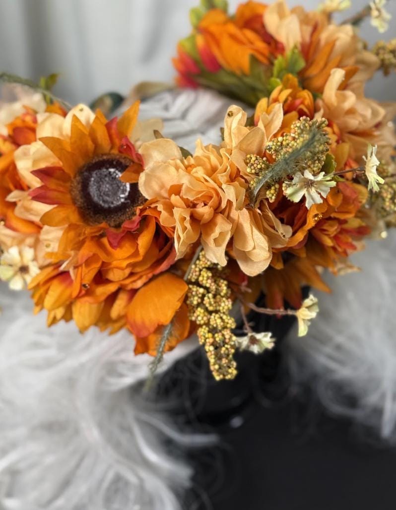 Spiced Sunset Floral Garland | Flower Tiara, Flower Crown, Elven Princess Headpiece, Fairy-core, Ren Faire, Special Occasion Photoshoot