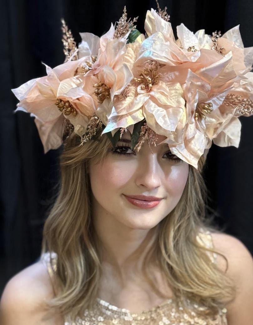 Blush Noel Holiday Poinsettia Floral Garland | Christmas Crown, Winter Halo, Festive Headpiece, Holiday Photoshoot, Fairytale Accessory