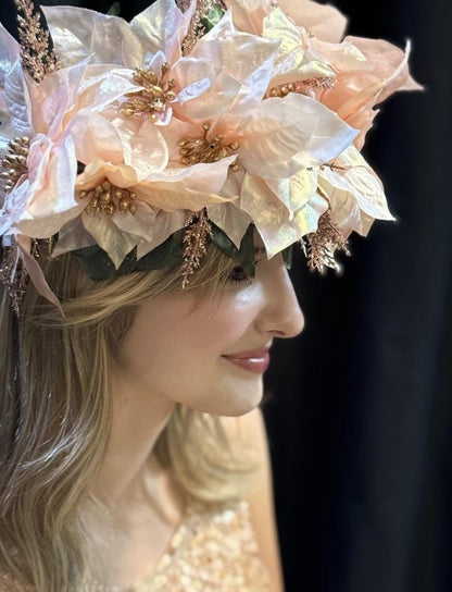 Blush Noel Holiday Poinsettia Floral Garland | Christmas Crown, Winter Halo, Festive Headpiece, Holiday Photoshoot, Fairytale Accessory