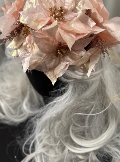 Blush Noel Holiday Poinsettia Floral Garland | Christmas Crown, Winter Halo, Festive Headpiece, Holiday Photoshoot, Fairytale Accessory