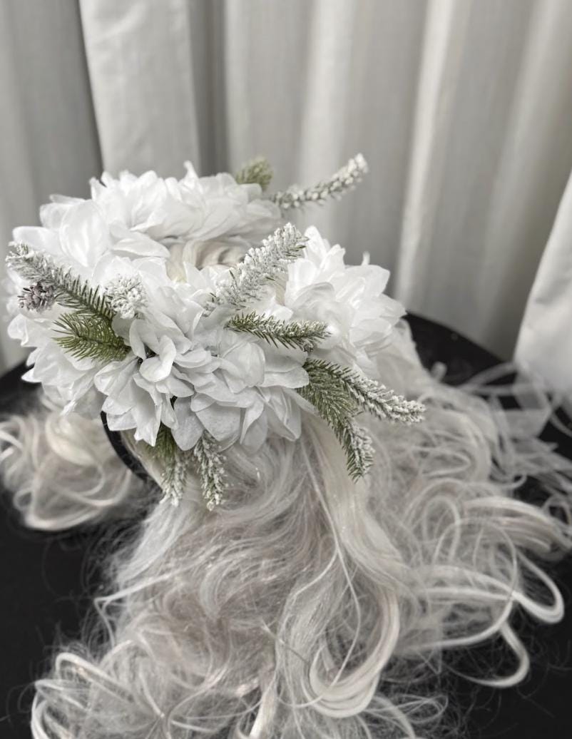 Winterborne Snowy Poinsettia Holiday Garland | White Christmas Crown, Ice Queen Halo, Winter Wedding Headpiece, Frosted Floral Tiara