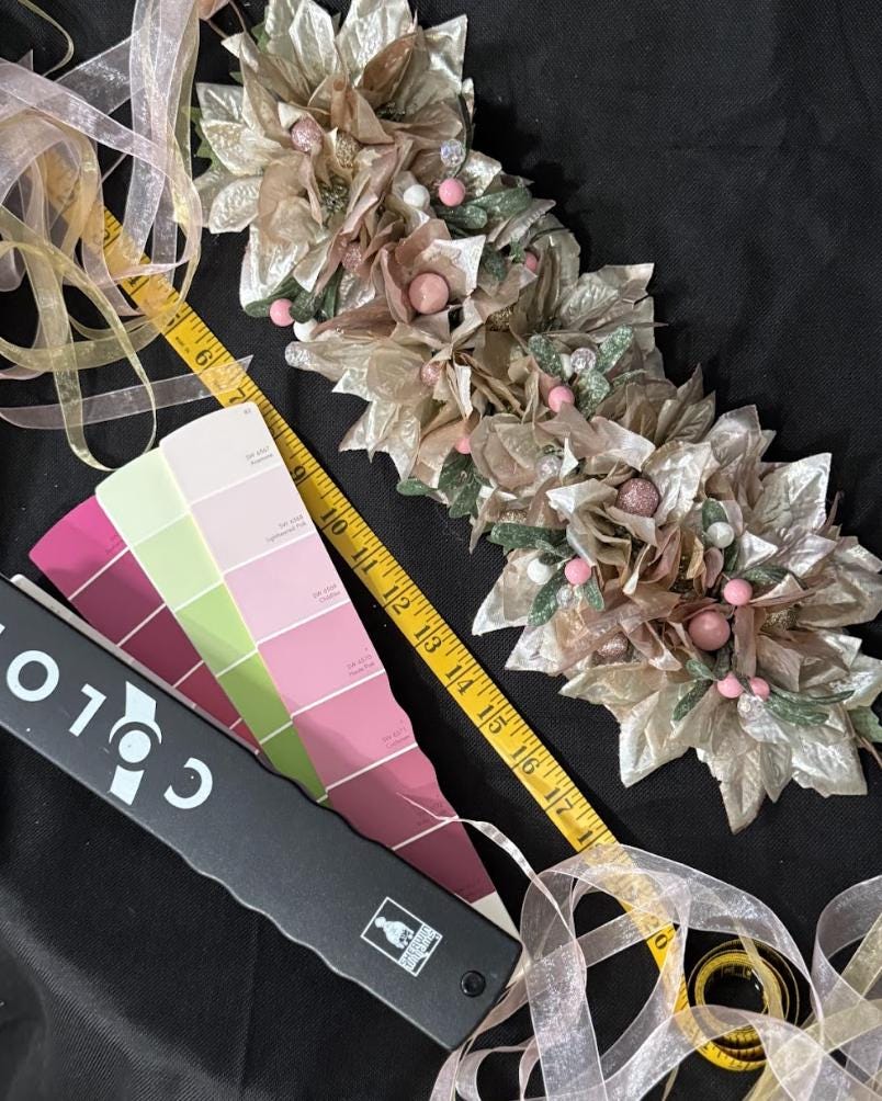 Sugarplum Pink & Gold Holiday Garland | Christmas Poinsettia Crown, Glittering Winter Halo, Festive Fairy Tiara, Photoshoot Headpiece