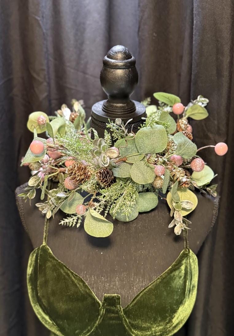 Frosted Eucalyptus Holiday Garland | Pink & Gold Christmas Crown, Woodland Winter Halo, Sparkling Eucalyptus Tiara, Festive Fairy Headpiece
