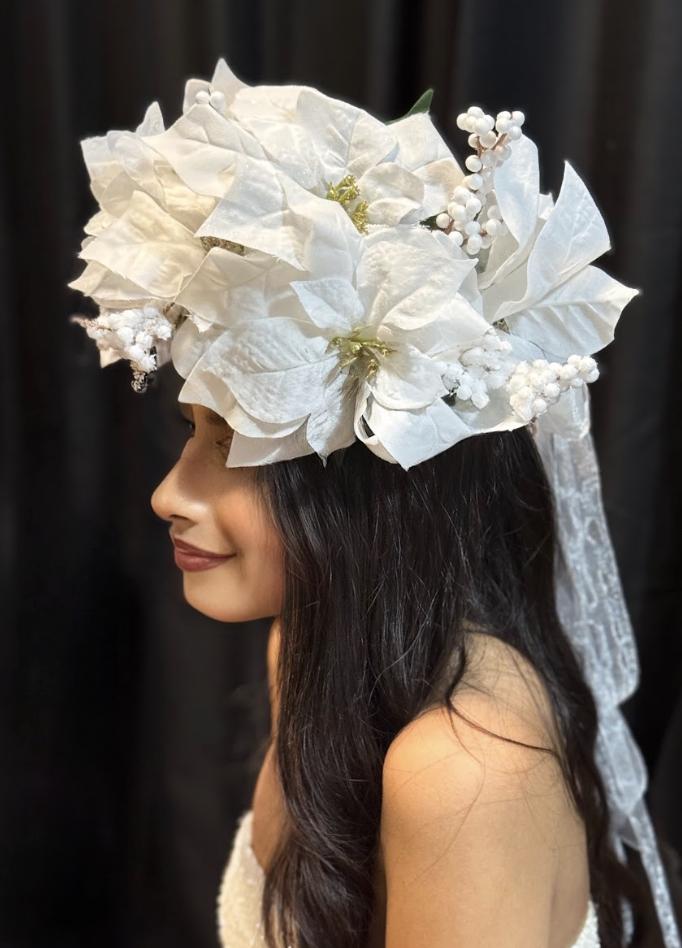 Snowpetal Winter White Poinsettia Garland | Snowy Christmas Crown, White Holiday Halo, Ice Queen Headpiece, Winter Wedding Floral Tiara