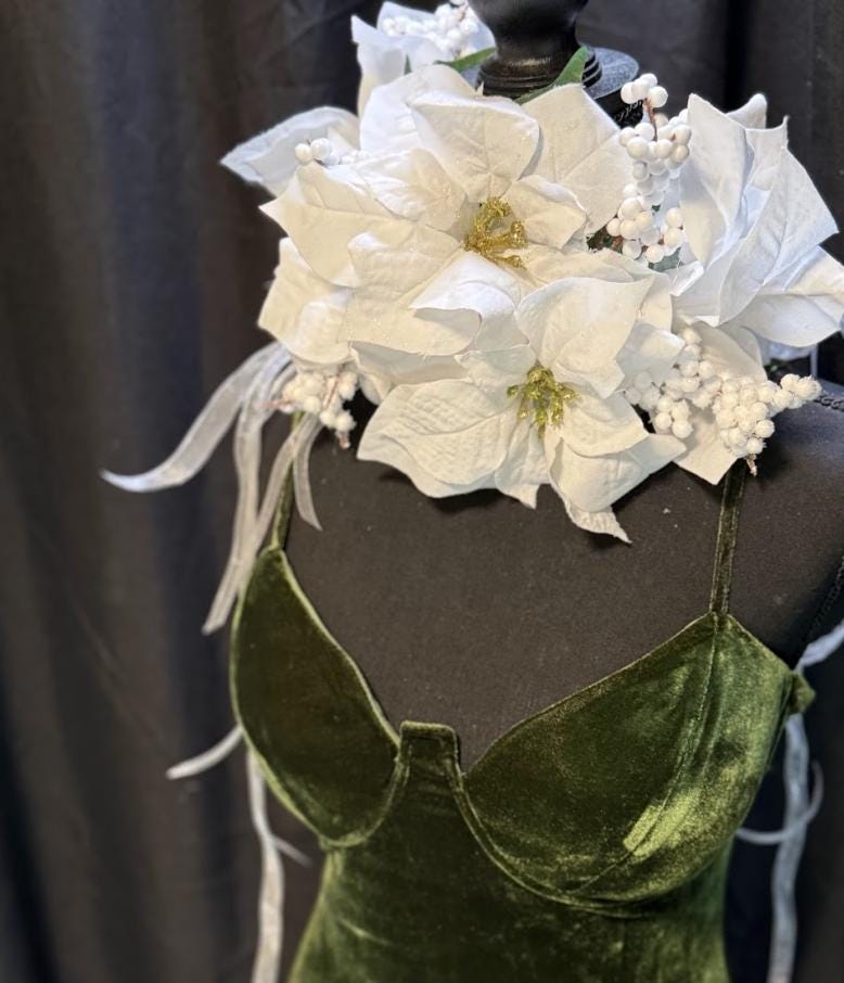 Snowpetal Winter White Poinsettia Garland | Snowy Christmas Crown, White Holiday Halo, Ice Queen Headpiece, Winter Wedding Floral Tiara