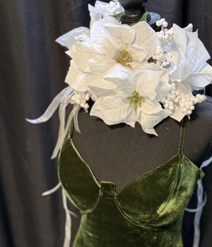Snowpetal Winter White Poinsettia Garland | Snowy Christmas Crown, White Holiday Halo, Ice Queen Headpiece, Winter Wedding Floral Tiara