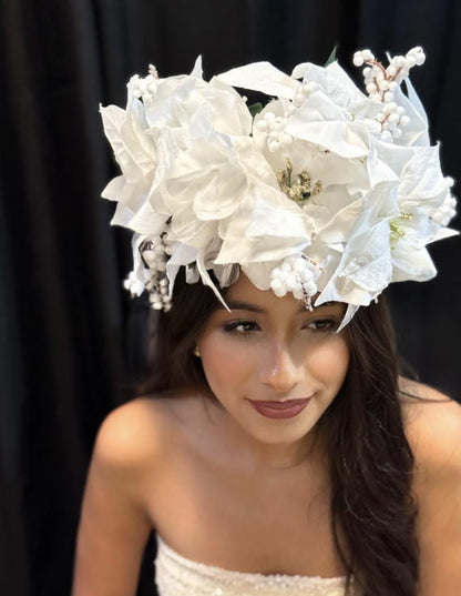 Snowpetal Winter White Poinsettia Garland | Snowy Christmas Crown, White Holiday Halo, Ice Queen Headpiece, Winter Wedding Floral Tiara