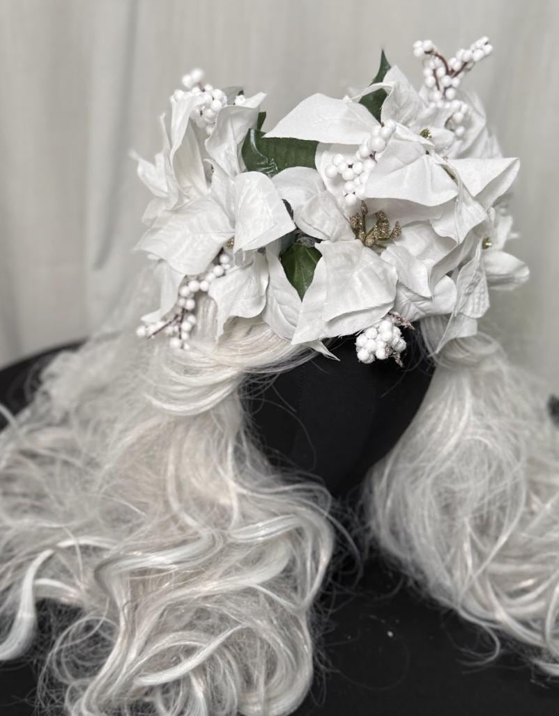 Snowpetal Winter White Poinsettia Garland | Snowy Christmas Crown, White Holiday Halo, Ice Queen Headpiece, Winter Wedding Floral Tiara