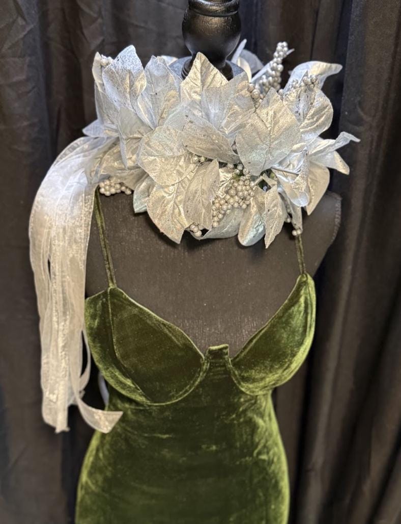 Silver Solstice Poinsettia Garland | Sparkling Silver Christmas Crown, Winter Gala Halo, Ice Queen Tiara, Holiday Photoshoot Headpiece