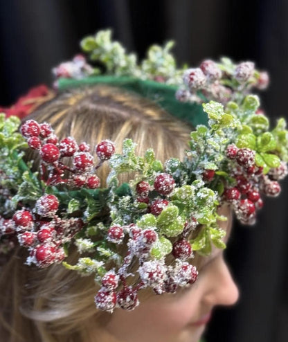 Cranberry Frost Winter Berry Garland | Frosted Red Berry Crown, Christmas Woodland Halo, Snow-Kissed Headpiece, Winter Photoshoot Tiara