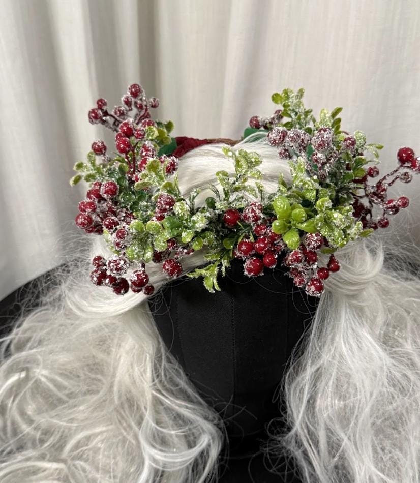 Cranberry Frost Winter Berry Garland | Frosted Red Berry Crown, Christmas Woodland Halo, Snow-Kissed Headpiece, Winter Photoshoot Tiara
