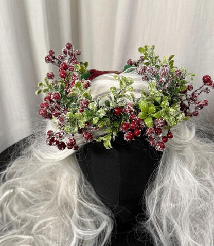 Cranberry Frost Winter Berry Garland | Frosted Red Berry Crown, Christmas Woodland Halo, Snow-Kissed Headpiece, Winter Photoshoot Tiara