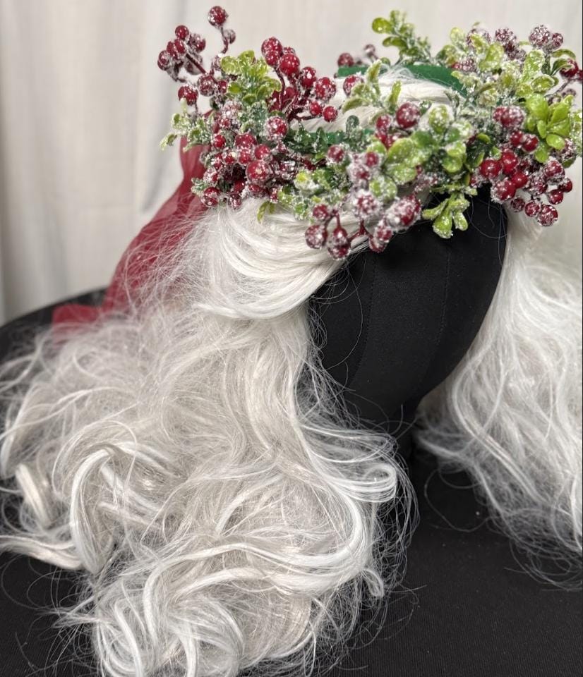 Cranberry Frost Winter Berry Garland | Frosted Red Berry Crown, Christmas Woodland Halo, Snow-Kissed Headpiece, Winter Photoshoot Tiara
