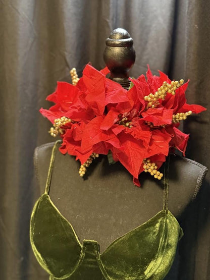 Hollyflare Red Poinsettia Holiday Garland | Classic Christmas Crown, Red & Gold Winter Halo, Festive Floral Tiara, Photoshoot Headpiece