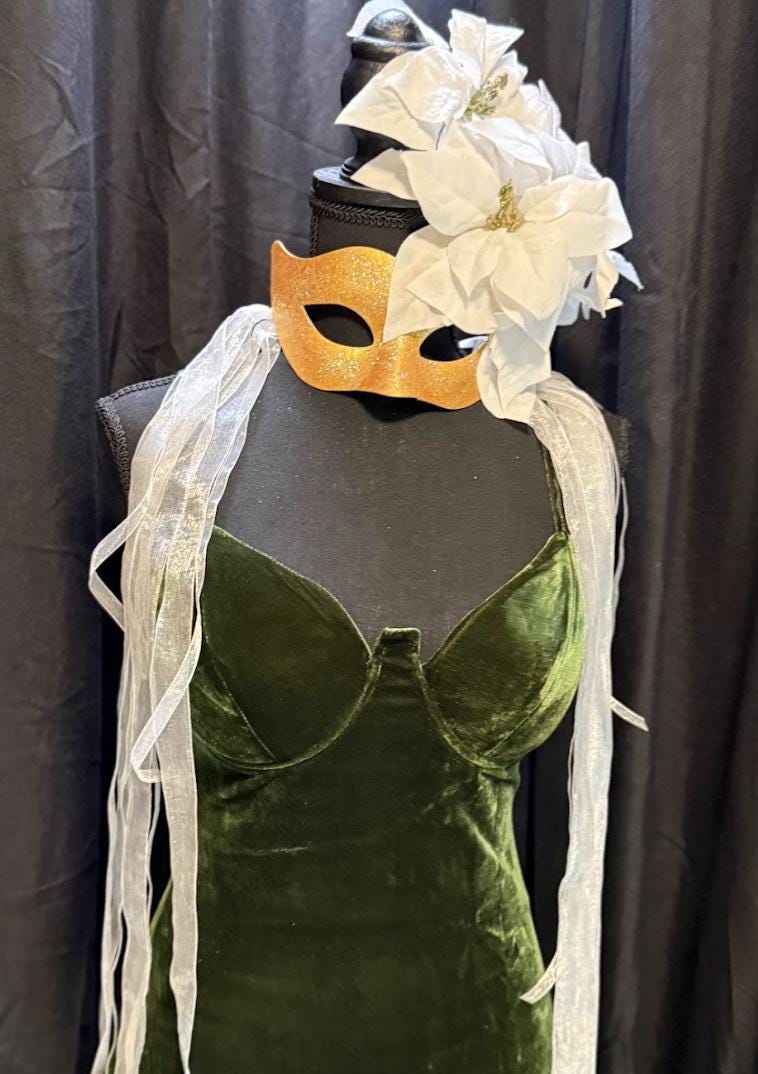 Snowfall Serenade Mask – Gold Masquerade Mask White Poinsettia Winter Bridal Mask Christmas Gala Costume