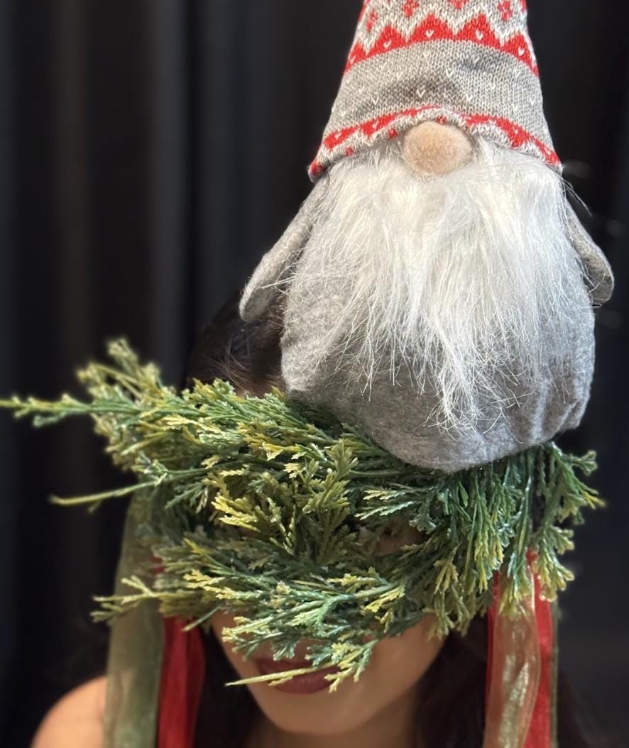 Gnome for the Holidays Mask – Christmas Gnome Mask Woodland Evergreen Masquerade – Whimsical Holiday Costume Mask