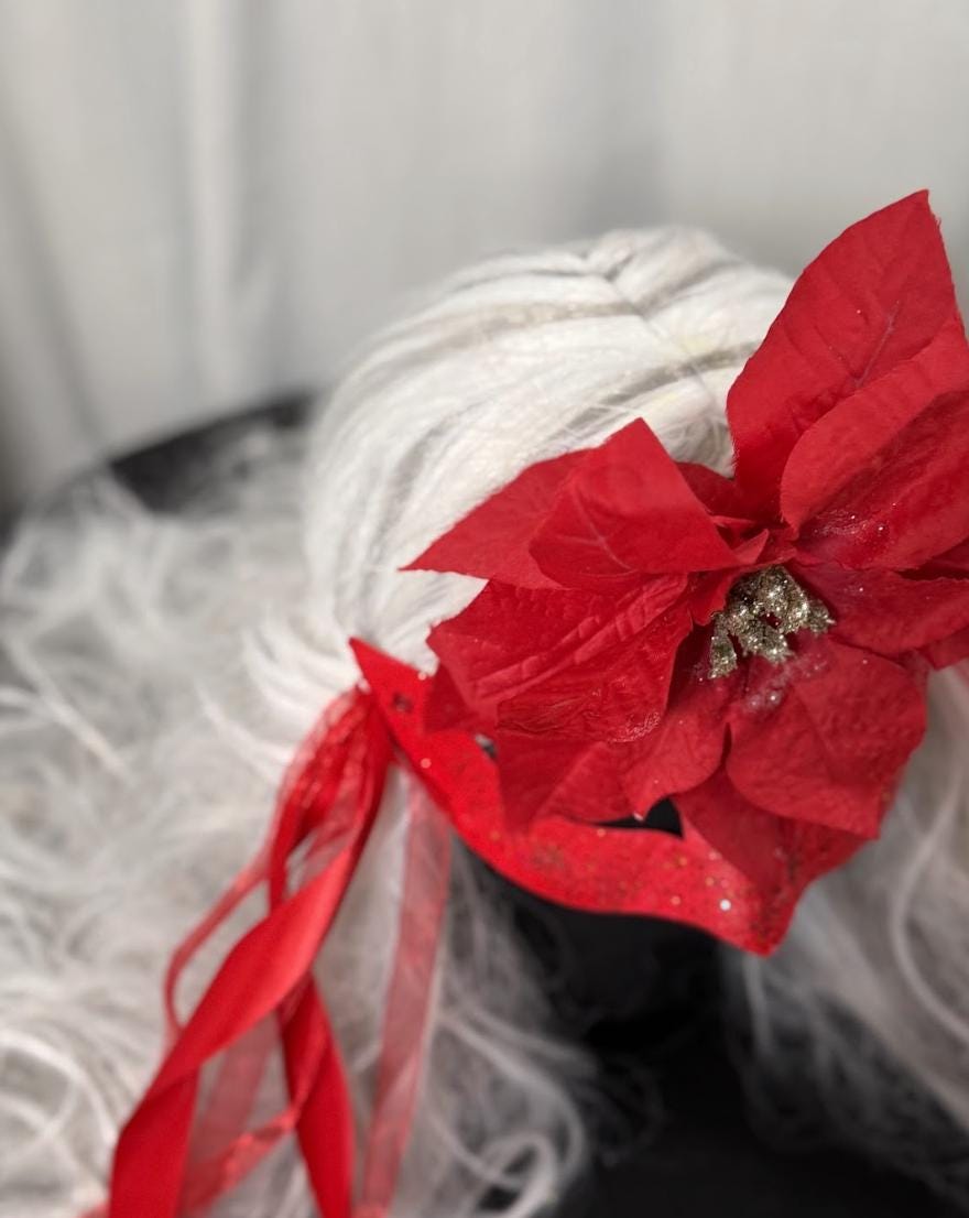 Scarlet Star Mask – Red Glitter Poinsettia Masquerade Mask – Christmas Holiday Gala Costume Mask – Elegant Winter Mask