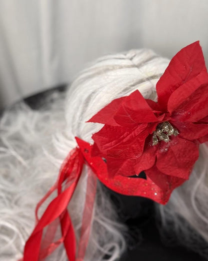 Scarlet Star Mask – Red Glitter Poinsettia Masquerade Mask – Christmas Holiday Gala Costume Mask – Elegant Winter Mask