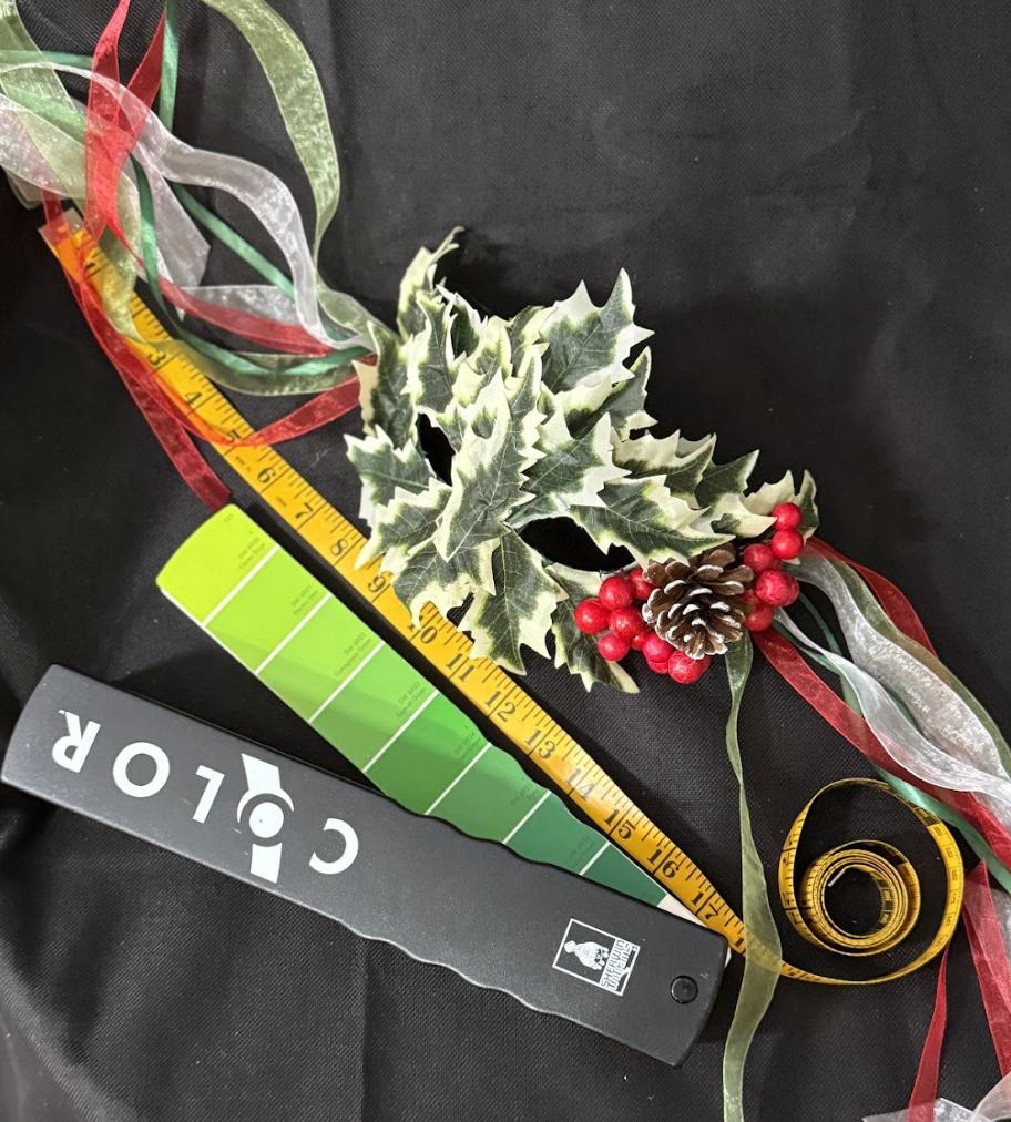 Holly Enchantress Mask – Christmas Holly Leaf Mask with Berries & Pinecone – Winter Masquerade Woodland Costume Mask
