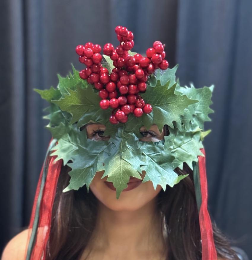 Holly Jolly Mask – Christmas Holly Berry Mask – Holiday Masquerade Winter Costume Mask – Festive Woodland Mask
