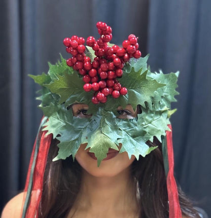 Holly Jolly Mask – Christmas Holly Berry Mask – Holiday Masquerade Winter Costume Mask – Festive Woodland Mask
