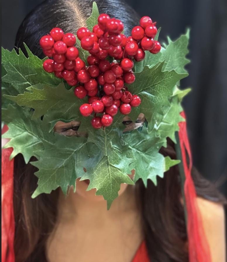 Holly Jolly Mask – Christmas Holly Berry Mask – Holiday Masquerade Winter Costume Mask – Festive Woodland Mask