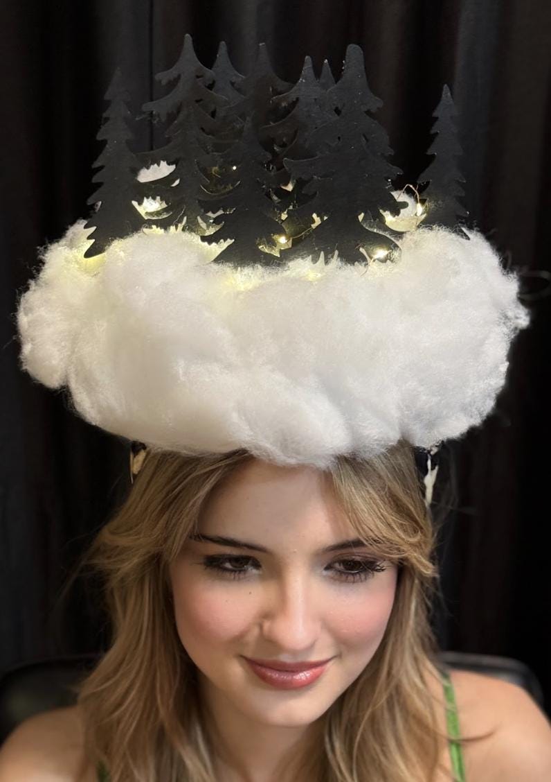 Winterwood Glow Illuminated Fascinator, Light Up Headpiece, LED Winter Crown, Holiday Headpiece, Festival Fascinator, Photoshoot Crown