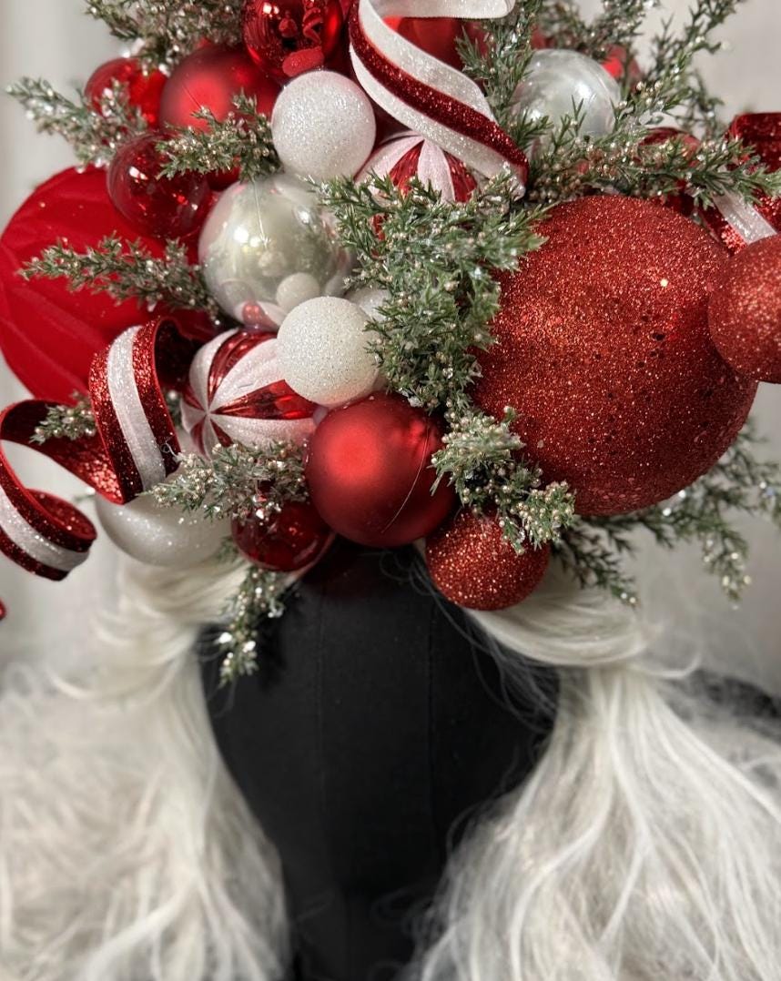 Candy Cane Courtier – Grand Red & White Holiday Fascinator |  Crown, Elven Princess Headpiece, Fairy-core, Ren Faire, Holiday Photoshoot