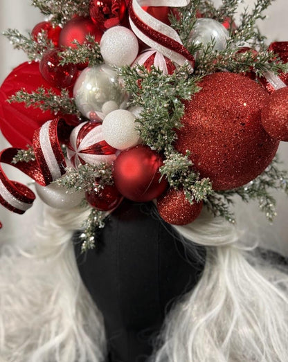 Candy Cane Courtier – Grand Red & White Holiday Fascinator |  Crown, Elven Princess Headpiece, Fairy-core, Ren Faire, Holiday Photoshoot