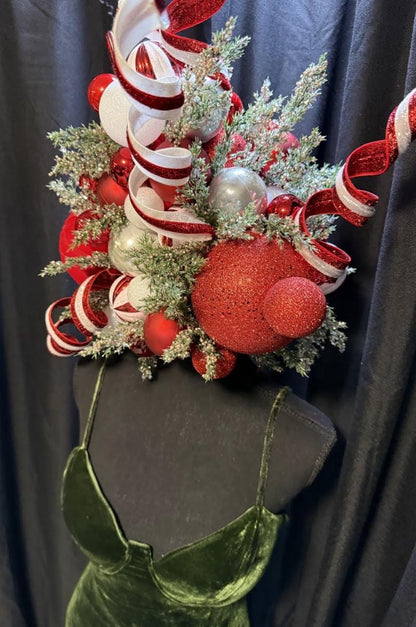 Candy Cane Courtier – Grand Red & White Holiday Fascinator |  Crown, Elven Princess Headpiece, Fairy-core, Ren Faire, Holiday Photoshoot
