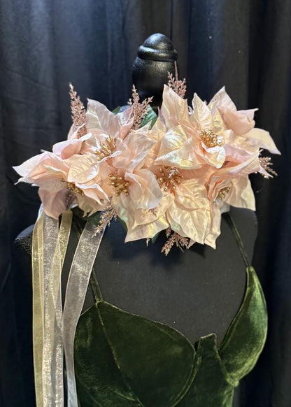 Blush Noel Holiday Poinsettia Floral Garland | Christmas Crown, Winter Halo, Festive Headpiece, Holiday Photoshoot, Fairytale Accessory