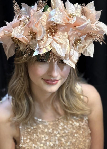 Blush Noel Holiday Poinsettia Floral Garland | Christmas Crown, Winter Halo, Festive Headpiece, Holiday Photoshoot, Fairytale Accessory