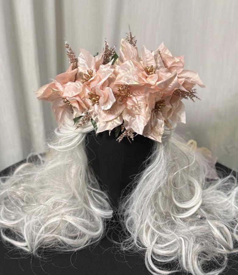 Blush Noel Holiday Poinsettia Floral Garland | Christmas Crown, Winter Halo, Festive Headpiece, Holiday Photoshoot, Fairytale Accessory