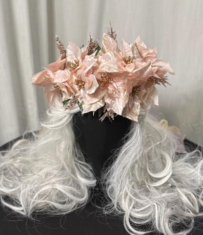 Blush Noel Holiday Poinsettia Floral Garland | Christmas Crown, Winter Halo, Festive Headpiece, Holiday Photoshoot, Fairytale Accessory