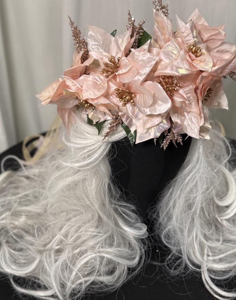 Blush Noel Holiday Poinsettia Floral Garland | Christmas Crown, Winter Halo, Festive Headpiece, Holiday Photoshoot, Fairytale Accessory