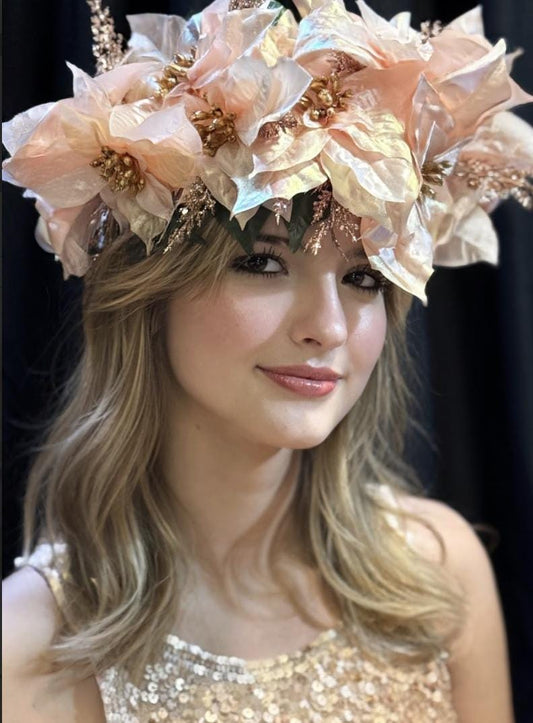 Blush Noel Holiday Poinsettia Floral Garland | Christmas Crown, Winter Halo, Festive Headpiece, Holiday Photoshoot, Fairytale Accessory