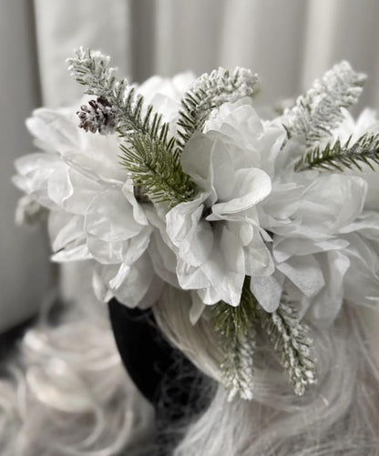 Winterborne Snowy Poinsettia Holiday Garland | White Christmas Crown, Ice Queen Halo, Winter Wedding Headpiece, Frosted Floral Tiara