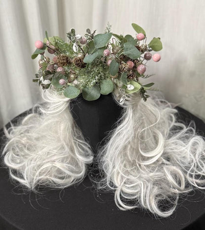 Frosted Eucalyptus Holiday Garland | Pink & Gold Christmas Crown, Woodland Winter Halo, Sparkling Eucalyptus Tiara, Festive Fairy Headpiece