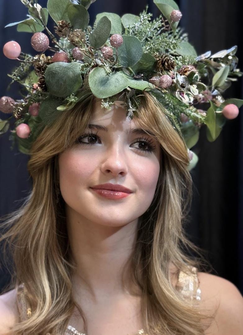 Frosted Eucalyptus Holiday Garland | Pink & Gold Christmas Crown, Woodland Winter Halo, Sparkling Eucalyptus Tiara, Festive Fairy Headpiece