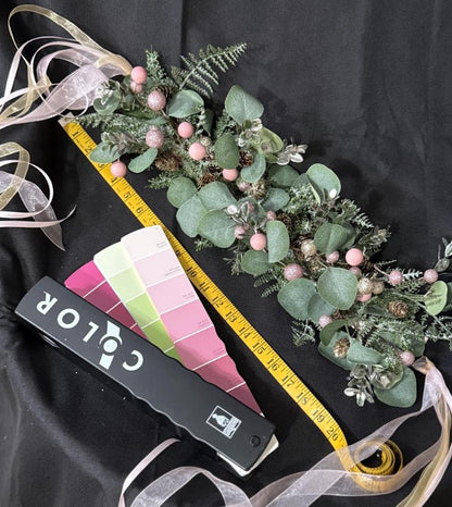 Frosted Eucalyptus Holiday Garland | Pink & Gold Christmas Crown, Woodland Winter Halo, Sparkling Eucalyptus Tiara, Festive Fairy Headpiece