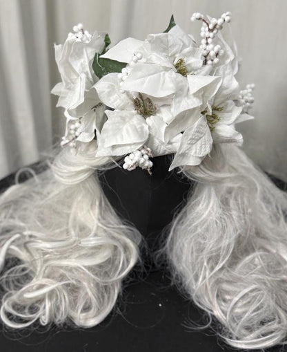Snowpetal Winter White Poinsettia Garland | Snowy Christmas Crown, White Holiday Halo, Ice Queen Headpiece, Winter Wedding Floral Tiara