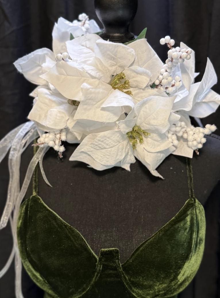 Snowpetal Winter White Poinsettia Garland | Snowy Christmas Crown, White Holiday Halo, Ice Queen Headpiece, Winter Wedding Floral Tiara