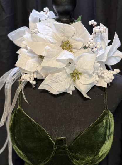 Snowpetal Winter White Poinsettia Garland | Snowy Christmas Crown, White Holiday Halo, Ice Queen Headpiece, Winter Wedding Floral Tiara