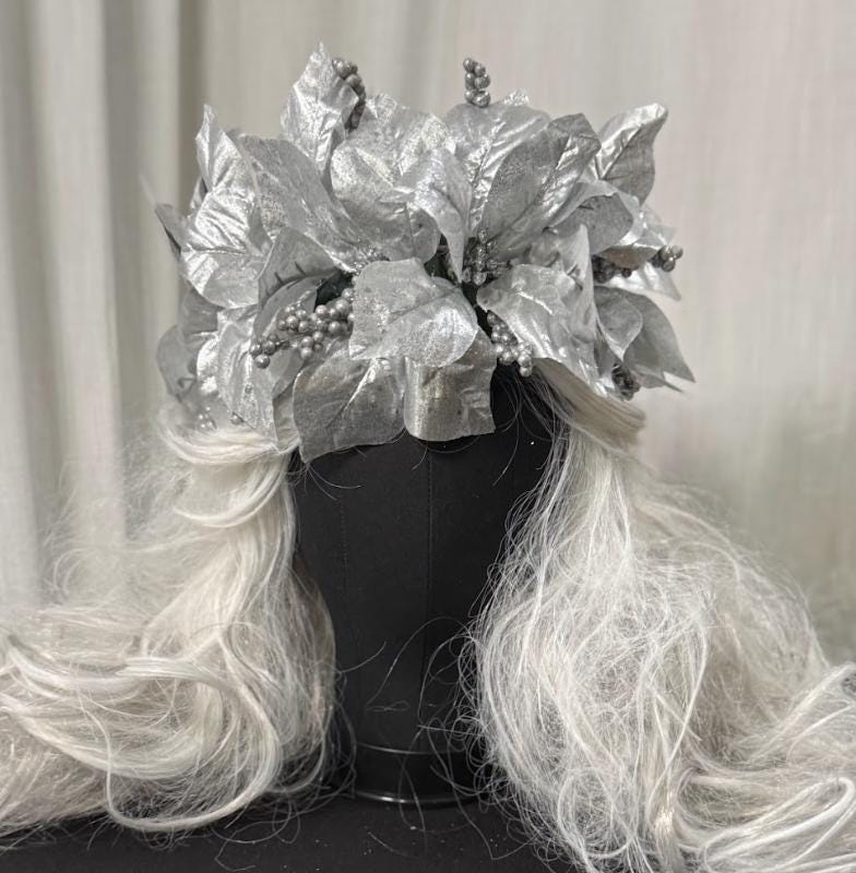 Silver Solstice Poinsettia Garland | Sparkling Silver Christmas Crown, Winter Gala Halo, Ice Queen Tiara, Holiday Photoshoot Headpiece