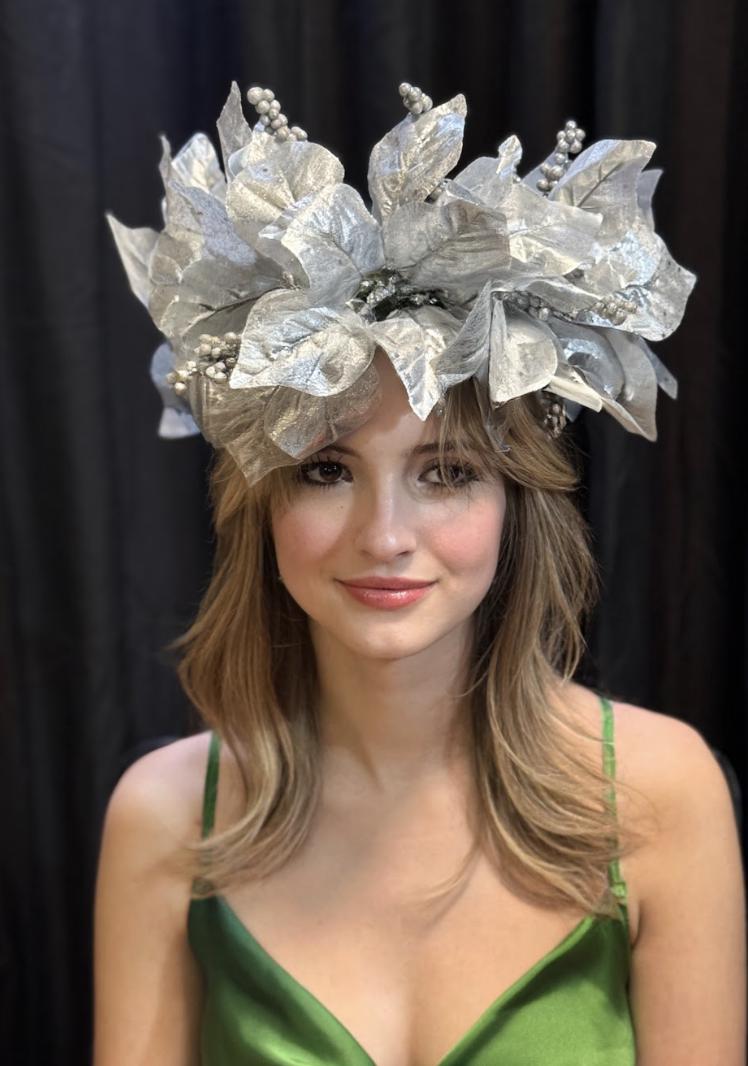 Silver Solstice Poinsettia Garland | Sparkling Silver Christmas Crown, Winter Gala Halo, Ice Queen Tiara, Holiday Photoshoot Headpiece